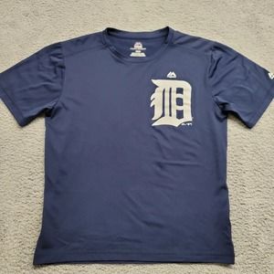 Detroit Tigers Shirt Mens Medium Blue Large Logo MLB‎ Baseball Outdoors Casual